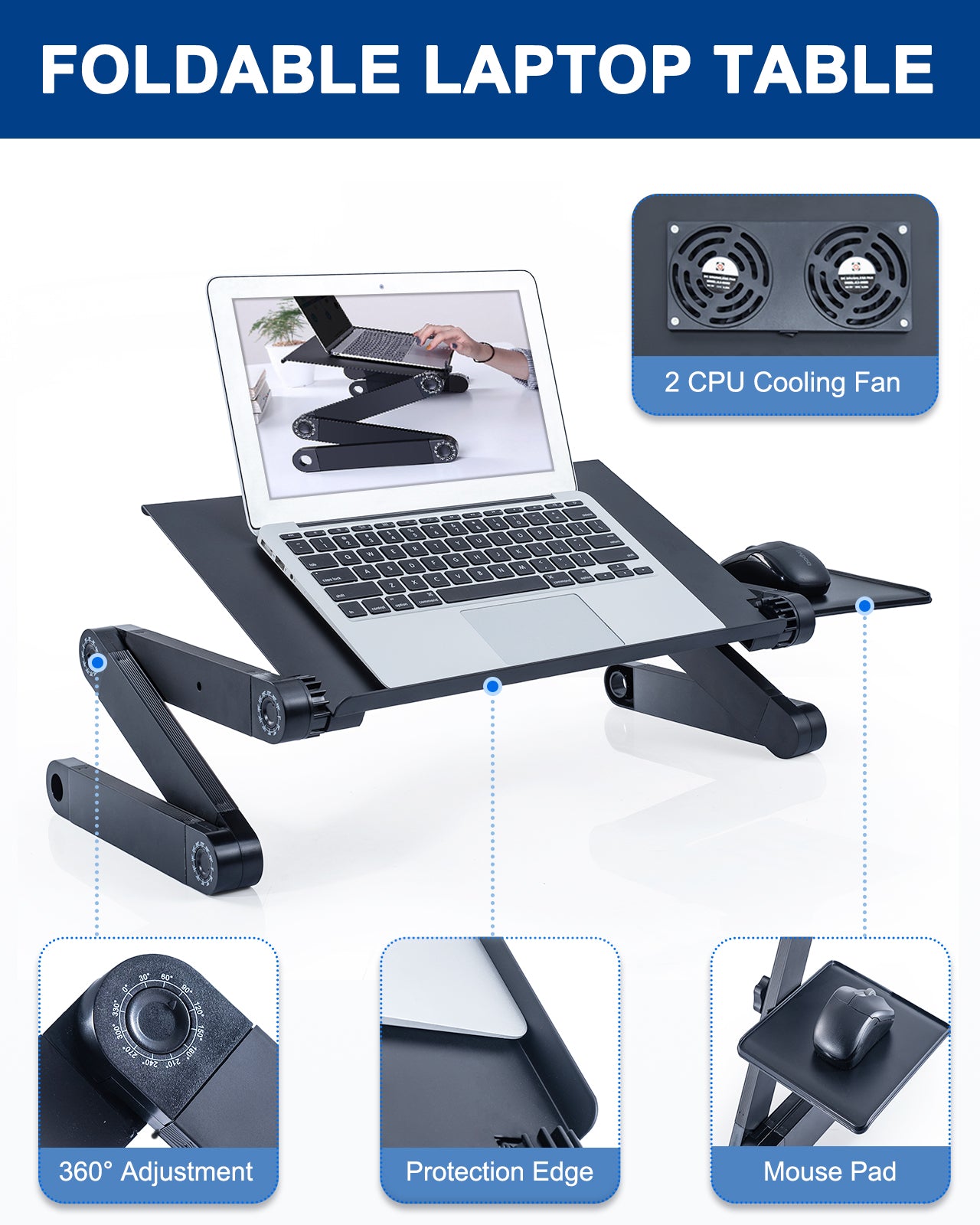 Adjustable Laptop Stand, RAINBEAN Laptop Desk with 2 CPU Cooling USB Fans for Bed Aluminum Lap Workstation Desk with Mouse Pad, Foldable Cook Book Stand Notebook Holder Sofa Adjustable Laptop Stand, RAINBEAN Laptop Desk with 2 CPU Cooling USB Fans for Bed Aluminum Lap Workstation Desk with Mouse Pad, Foldable Cook Book Stand Notebook Holder Sofa